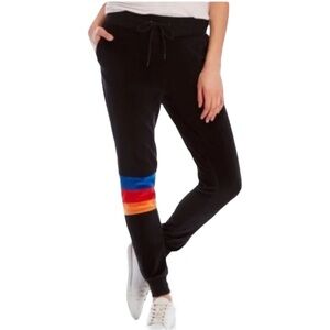 C&C California‎ Women’s Black Velour Stripe Jogger  Sz M